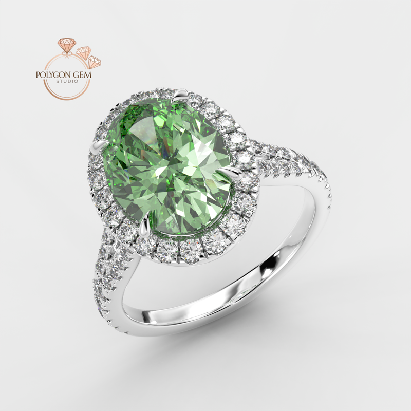 Green Sapphire Halo Ring